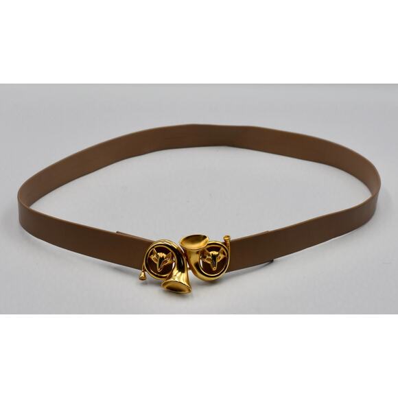 Vintage DOTTY SMITH BUCKLE & Leather Belt Fox Head & French Horn Fox Gold Tone main image 9